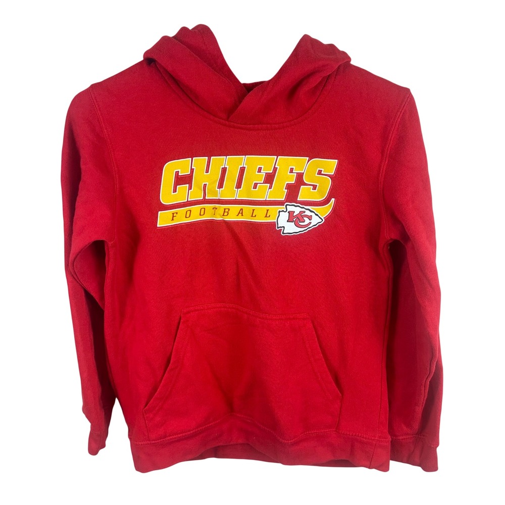 NFL‎ Team Apparel Chiefs Hoodie Kids M 10/12 Red Football Pullover Sweatshirt